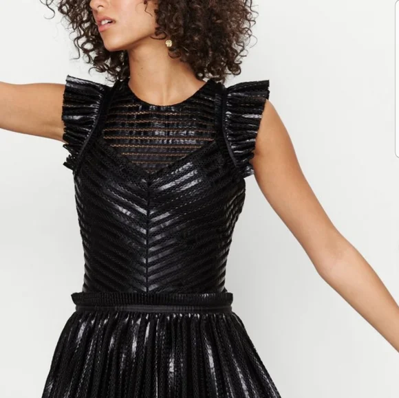 Maje Remony Black Tiered Mini Dress Size 3 - Picture 2 of 15